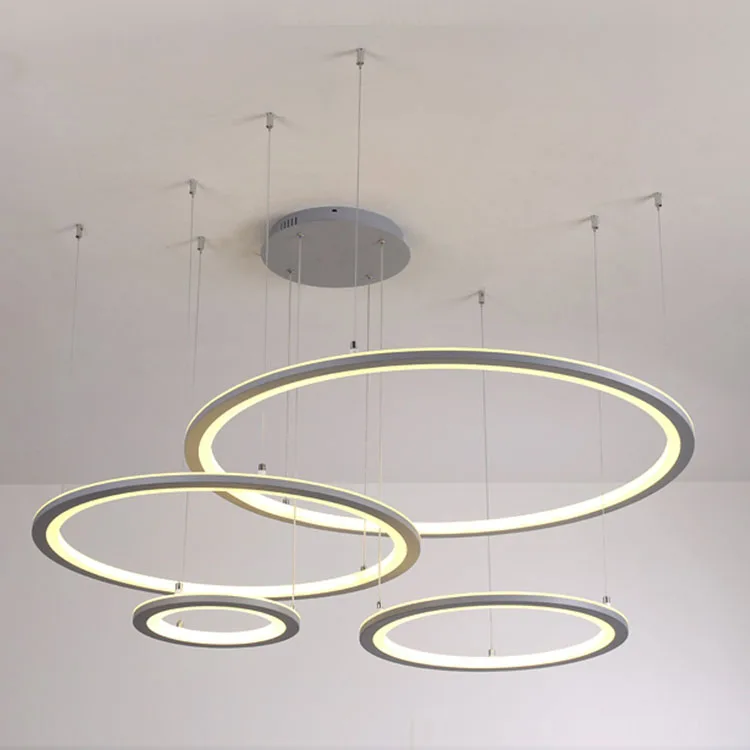 Large acrylic hotels remote ring lighting fixtures led dimmable circular modern chandelier for high ceilings