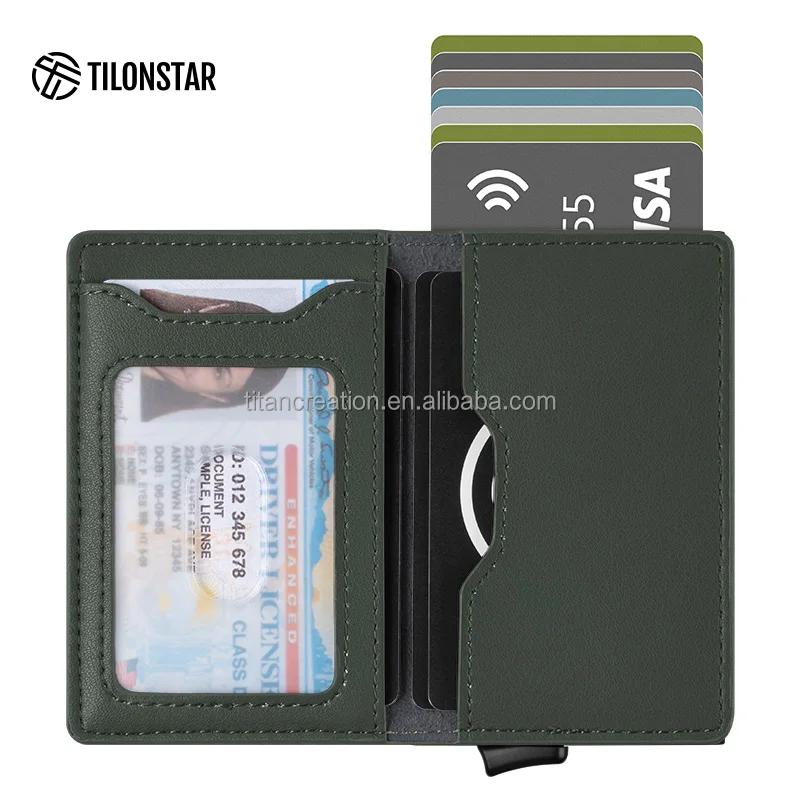 

Multifunctional RFID Leather Anti-magnetic Anti-theft Automatic Pop-Up Aluminum Alloy Credit Card Holder Wallet