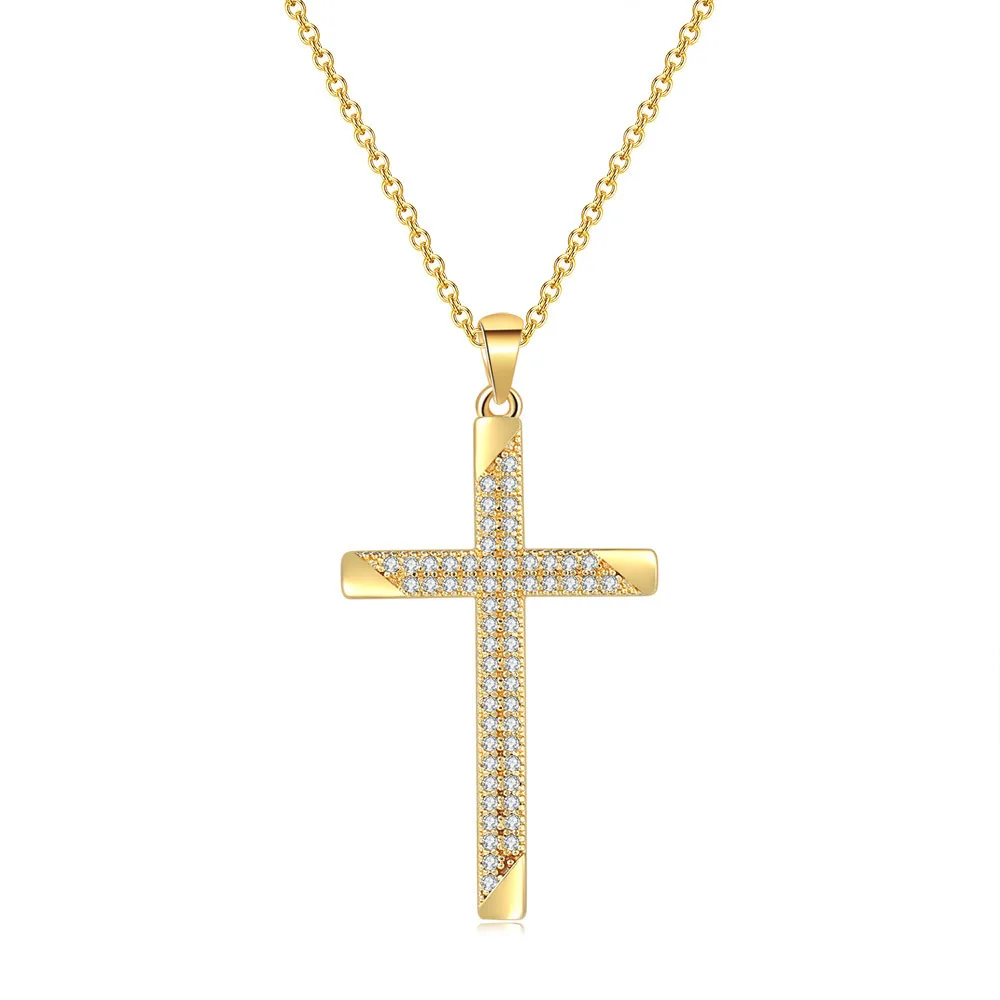 

2021 New Design Fashion 14K Gold Plated Corss Necklace Jewelry Zircon Cubic Zirconia Cross Necklace For Women