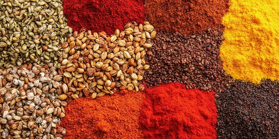 Dried spices on a kitchen counter
