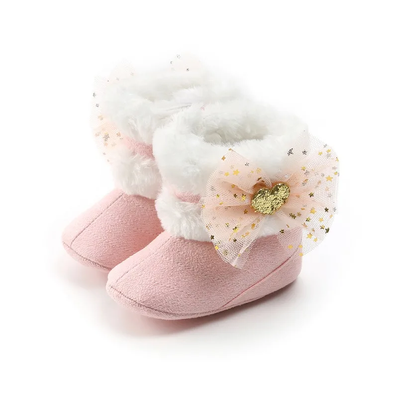 

2021 Newborn Infant Baby Girls Mesh Bows Boots Shoes Winter Warm Snow Boots 0-18M New