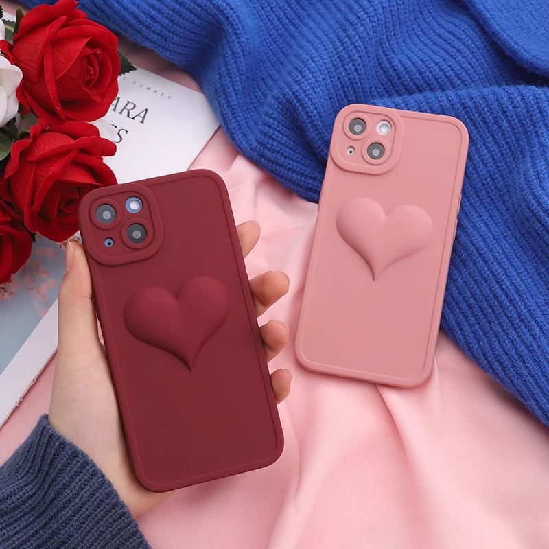 

Luxury lovely 3D heart phone case for iphone 13 pro max cover, Transparent