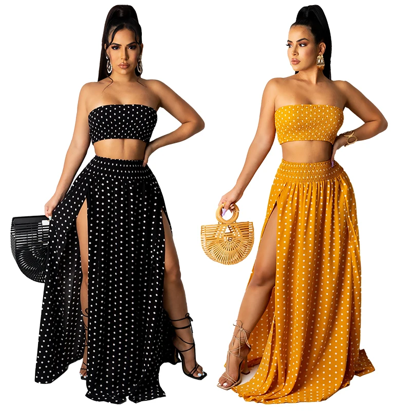 

2021 new arrivals summer sexy charming polka-dot print skirt suit 2 two piece long dresses set women clothes outfits clothing