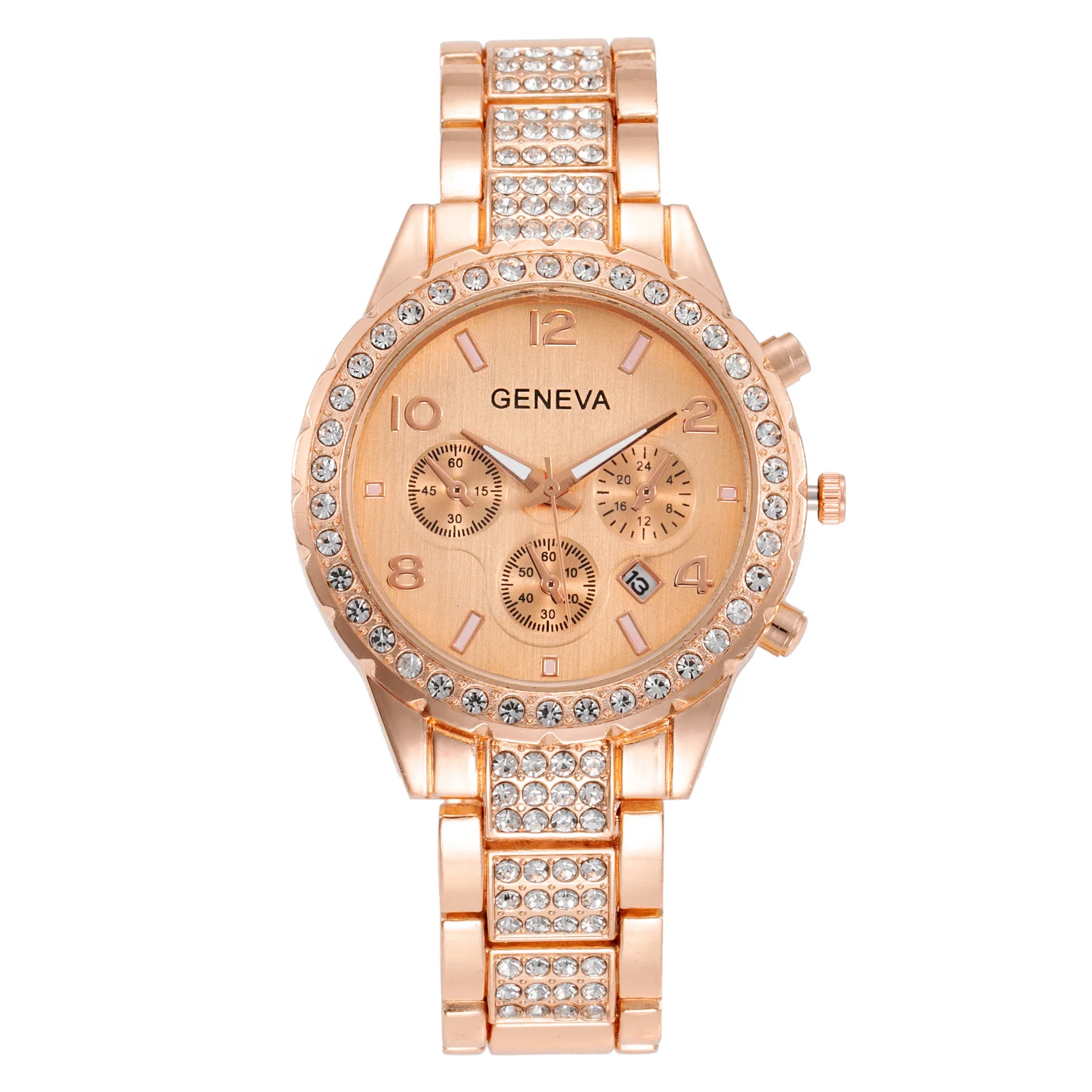 

2021 wholesale fashion quartz luxury iced out wristwatches Gold Diamond Watch for hip hop men, Rose gold