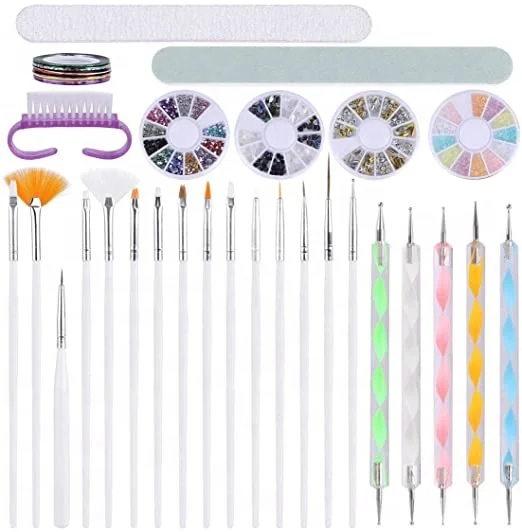 

Decorations Nail Art Acrylic Gel Kit Nail Painting Liner Brushes Stripe Tape File Finger Cleaning Brush Nail Painting Tools, White