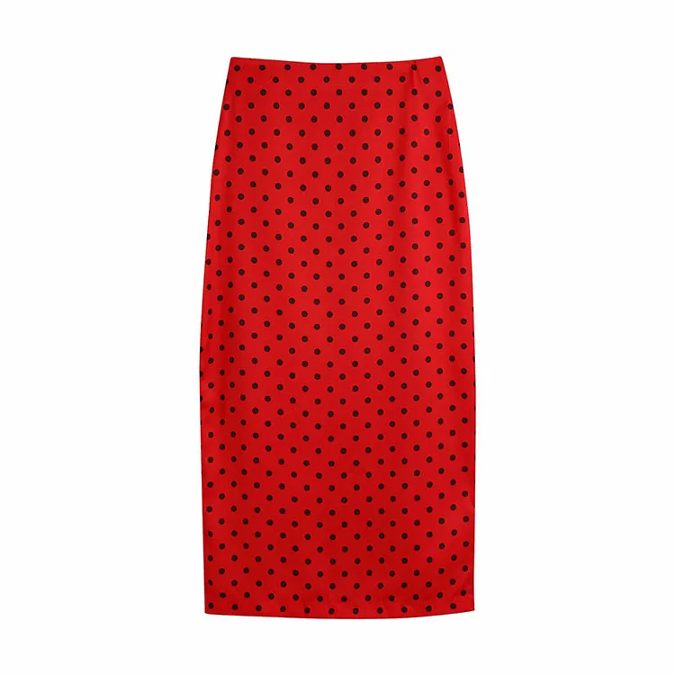 

BMURHMZA2021 summer and autumn new women's polka dot printing long back zipper slit ladies skirt, Picture color