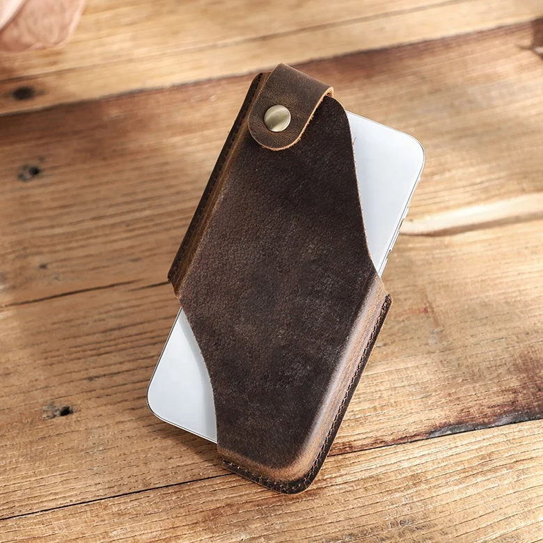 

Custom Design Genuine Leather Mobile Phone Holder Running Bags Loop Holster Belt Waist Leather Anti theft Phone Case for iPhone