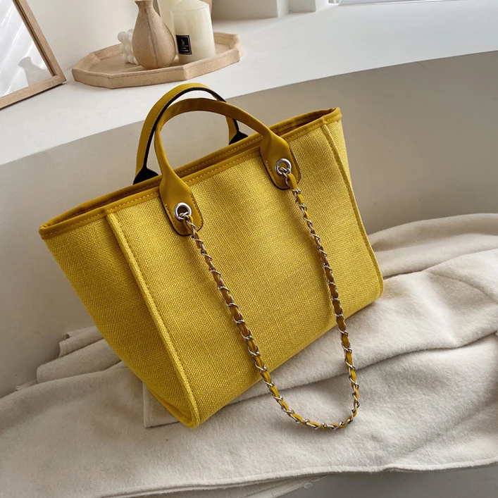 

Concise Lady Canvas Tote chain bag,oversized shoulder chain handbag with chain strap,black canvas woman elegance chain bag purse, Customized colors