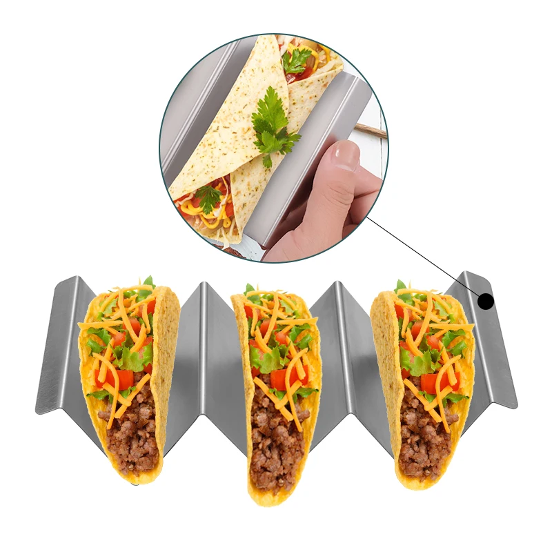 

Stainless Steel Dishwasher and Grill Safe Taco Tortilla Tray Truck Rack Holder Stand Wholesale Set, Silver