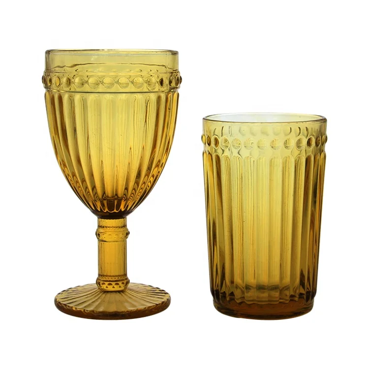 

embossed water glass colorful glass amber wine glasses amber glass goblet, Transparent support oem odm service