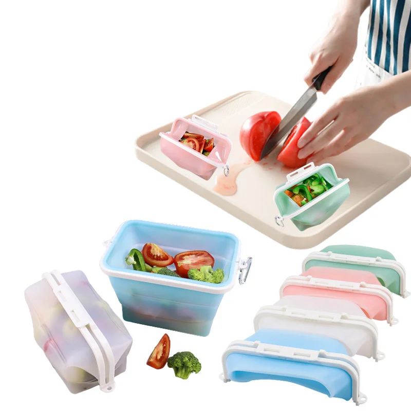 

Custom bpa free reusable food grade silicone freezer food bags silicone collapsible food storage bag and containers with print