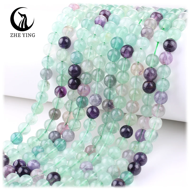 Zhe Ying wholesale 6/8/10mm fluorite beads bracelet rainbow fluorite beads round natural stone fluorite beads