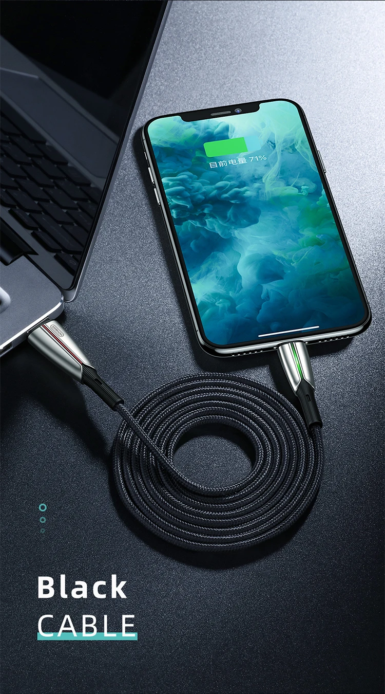 Customized M399 3A Quick Charging data transmission flash light zinc alloy nylon braided USB phone cable - ANKUX.COM