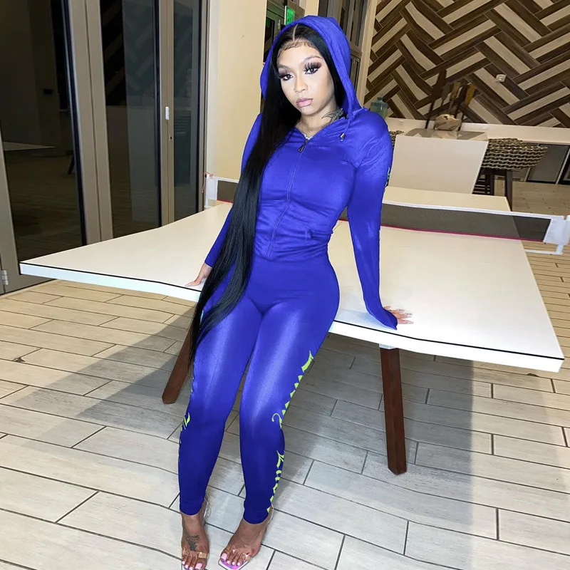 

Letter Print Two Piece Outfits Sexy Women Hoodie Pants Sets Slim Tight Hooded Sweater For Women