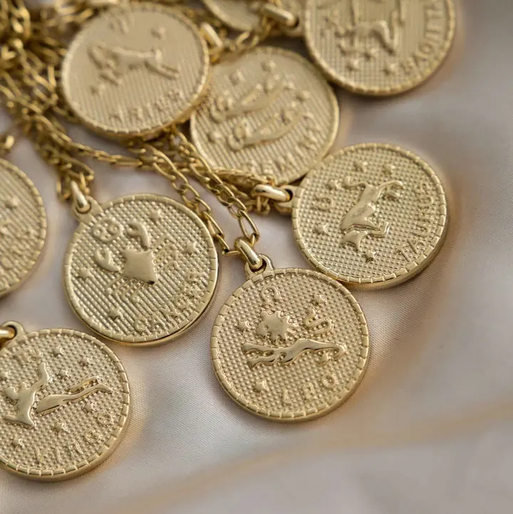 

Custom Titanium Steel Zodiac Pendant Necklace 18K Gold Plated 316L stainless steel Coin Necklace Women Jewelry
