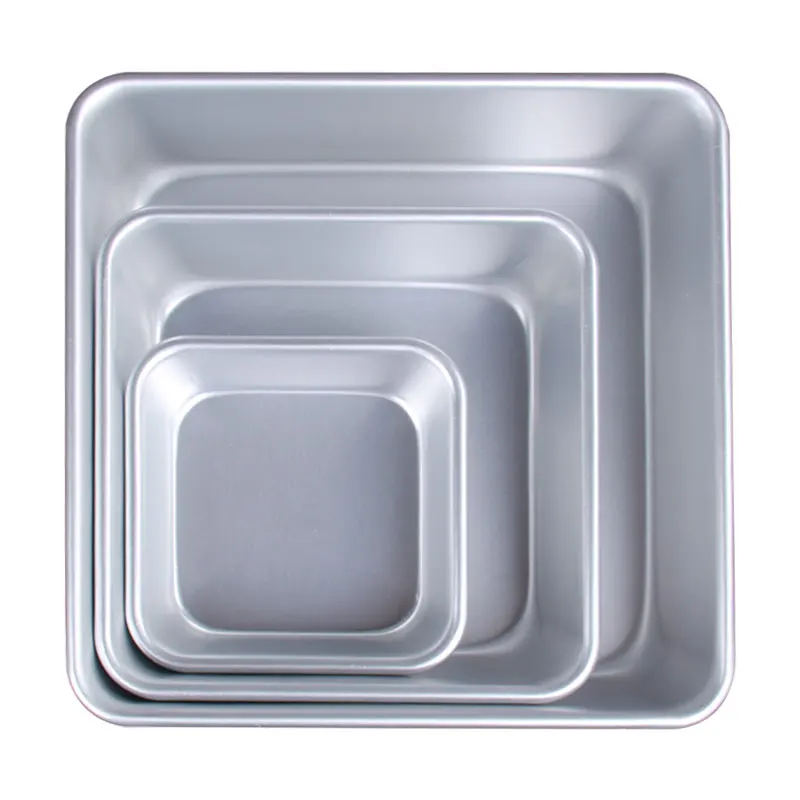 

Quality Anodized Aluminum Square Cake Pan Square Cheesecake Pan Cake Molds 3 Piece Set, Silver