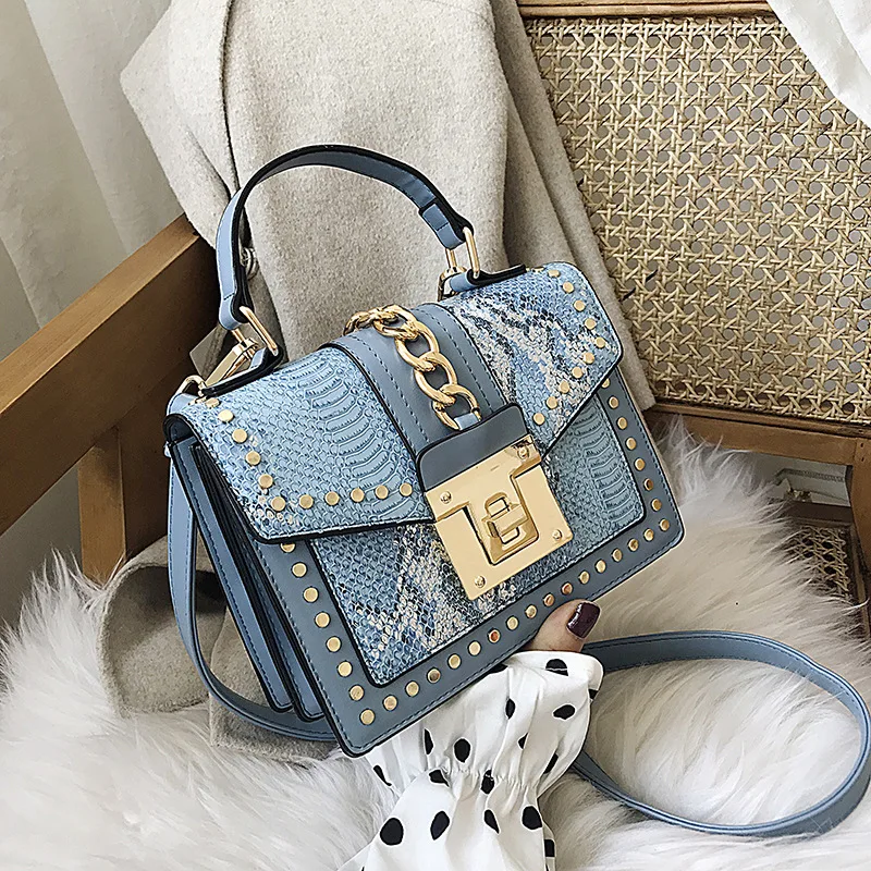 

Fashion Luxury Handbags Designer Handbags Crossbody Bag Retro Snake Print Small Square Bag Portable Hit Color Messenger Bag