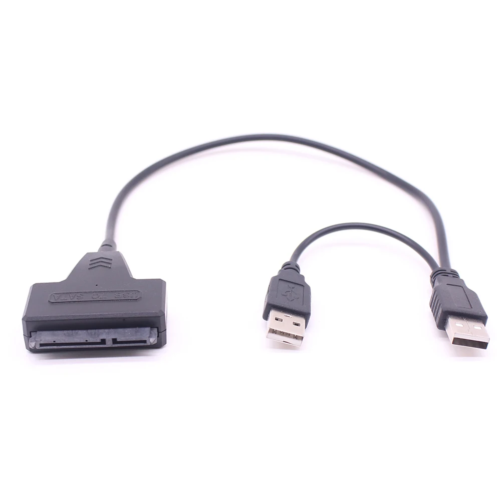 

Wholesale USB 2.0 To SATA 7+15 Pin 22 Pin Adapter Cable Dual USB 2.0 to SATA for 2.5" inch Hard Disk Drive HDD, Black