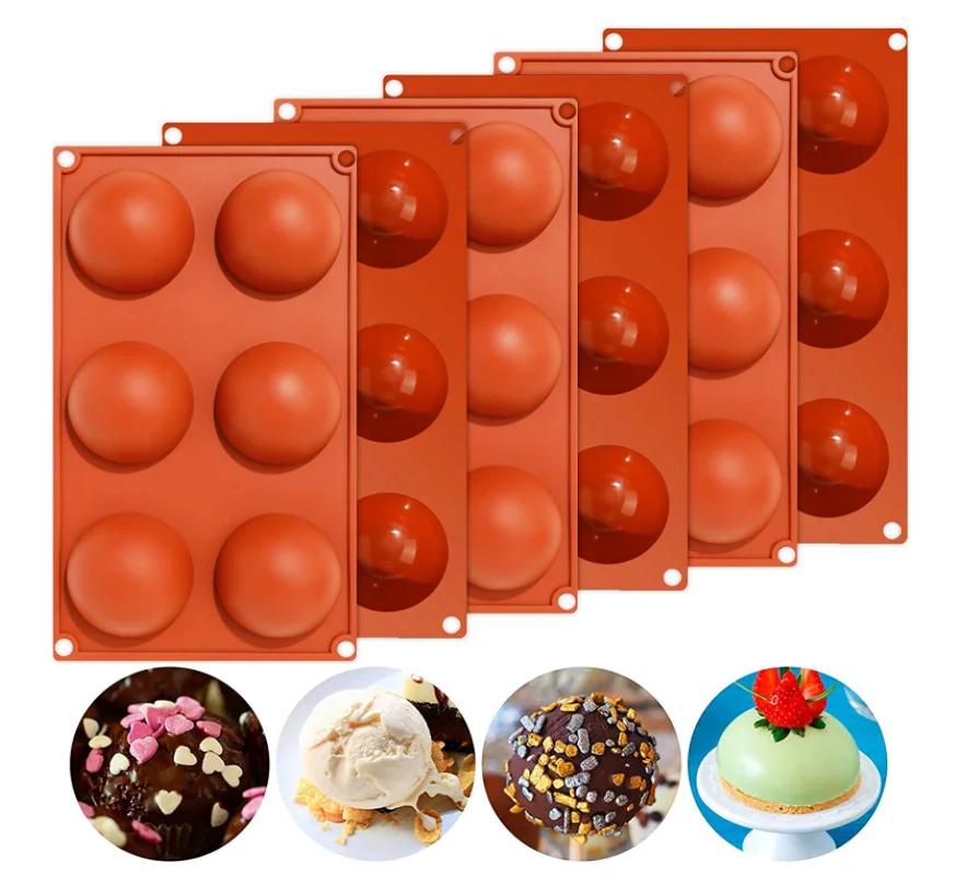 

6 15 24 Cavity Ball Sphere Cake Mold Silicon Non Stick Chocolate Candy Molds Cake Pops Silicone Mold Cake Baking Tools, Brown