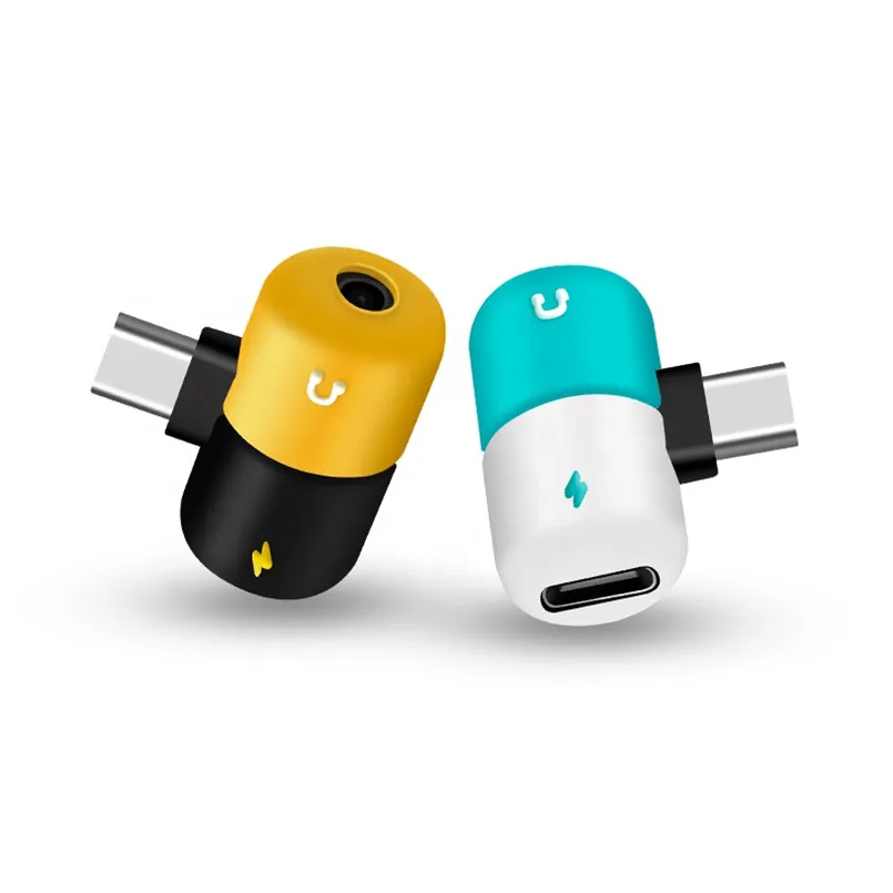 

2 in 1 Converter Splitter Audio Headphone 3.5mm to Type-C Jack Splitter Charging Cable Audio Charge Adapter, Balck+yellow,white+blue