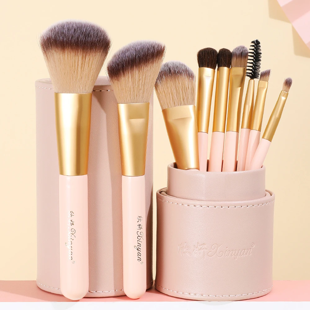 

XINYAN 7PCS 8PCS 9pcs pink gold makeup brush with case foundation face cosmetic tools makeup brushes set