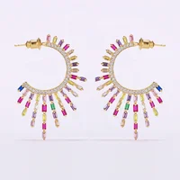 

Personality Punk Earrings Geometric Zircon Paved C Shape Sun Earrings for Women Exaggerated Vintage Jewelry