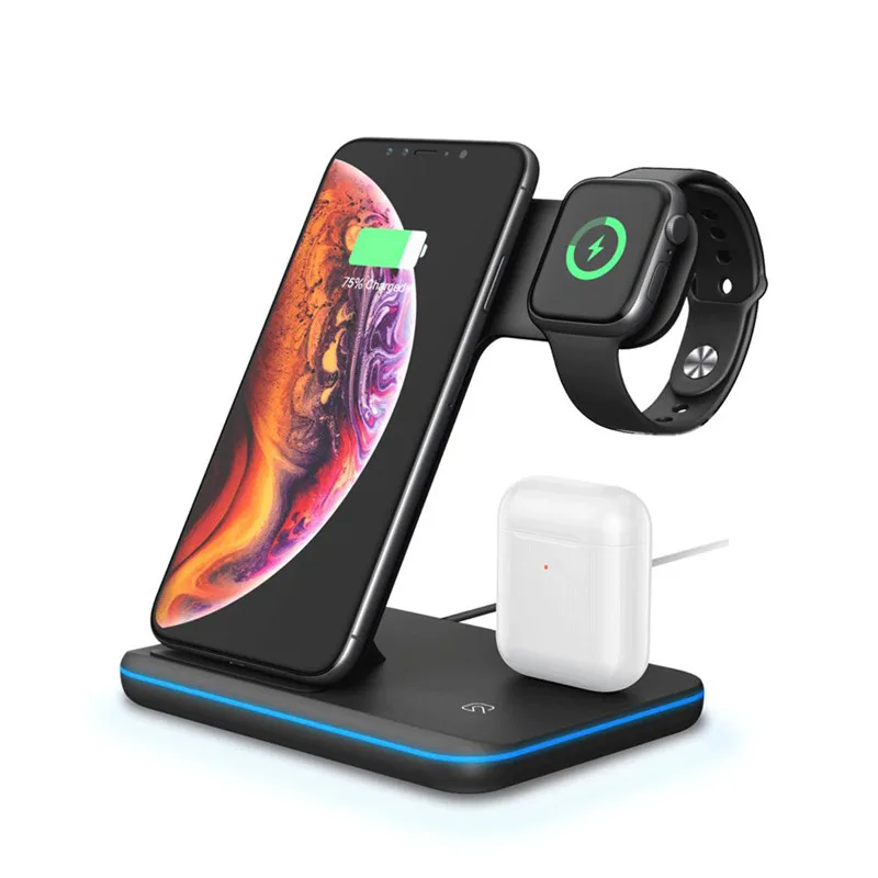 

Cellphone Qi Wireless Charger Portable 3 in 1 Charging Station For iPhone iWatch Earbuds Air Pod Mutifunction Chargers