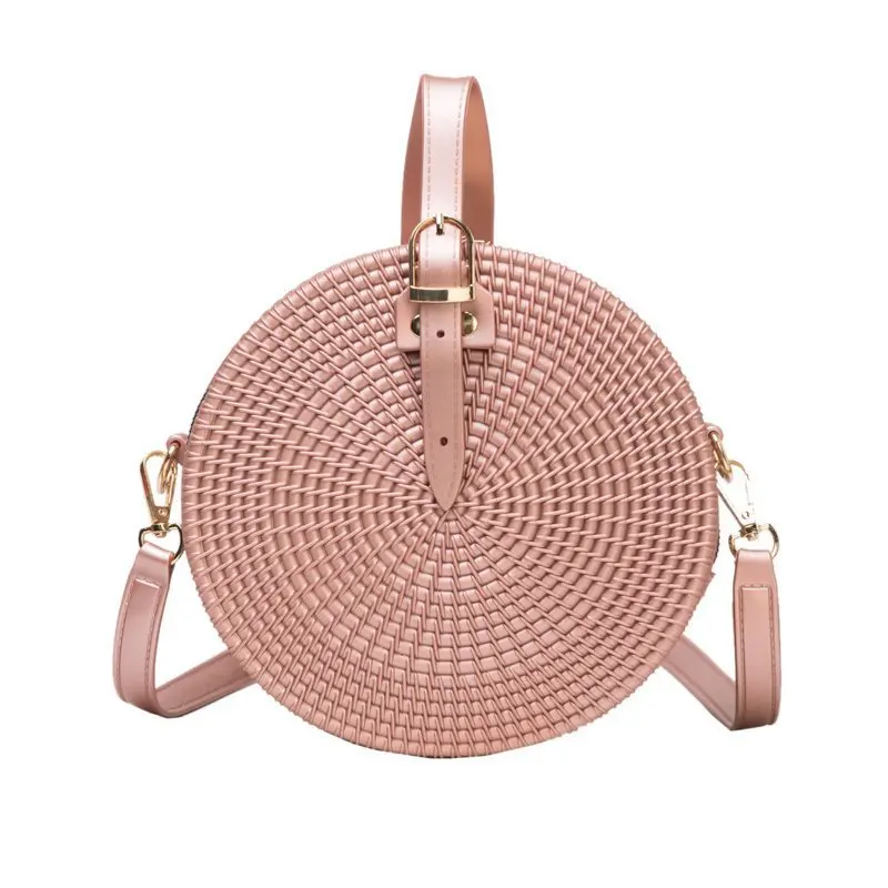 

New Design Fashion Woven Round Bag 2021 Female Casual Woven Shoulder Portable PVC Jelly Bag for Women, 7 colors
