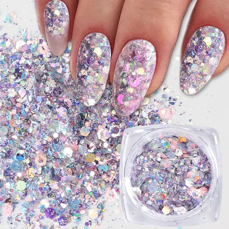 

Nail Glitter Sequins Hexagon Mixed Charm Chrome Mirror Flakes Nails Holographic Powder