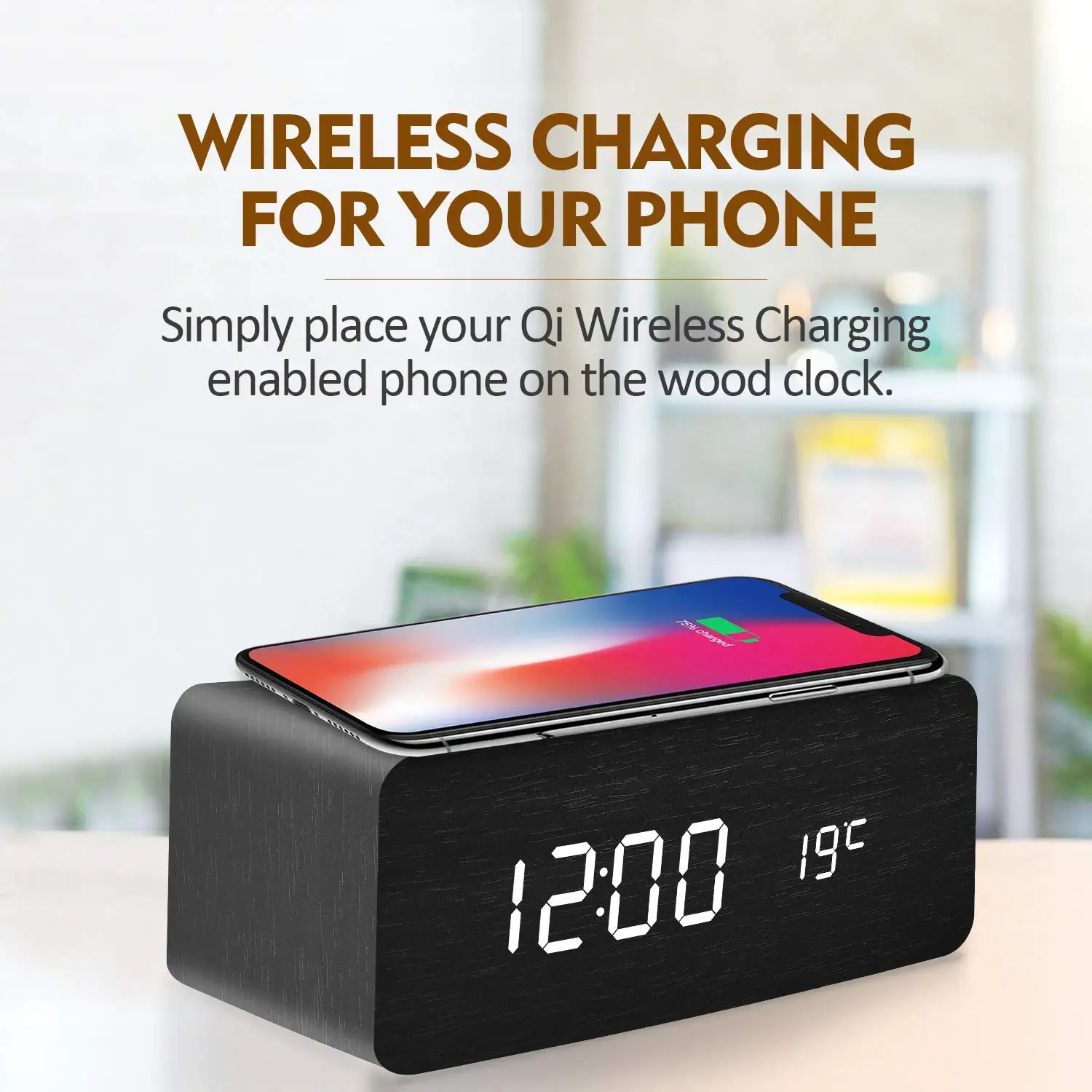 
Qi Fast Digital Led Alarm Clock Wooden Wireless Charger 