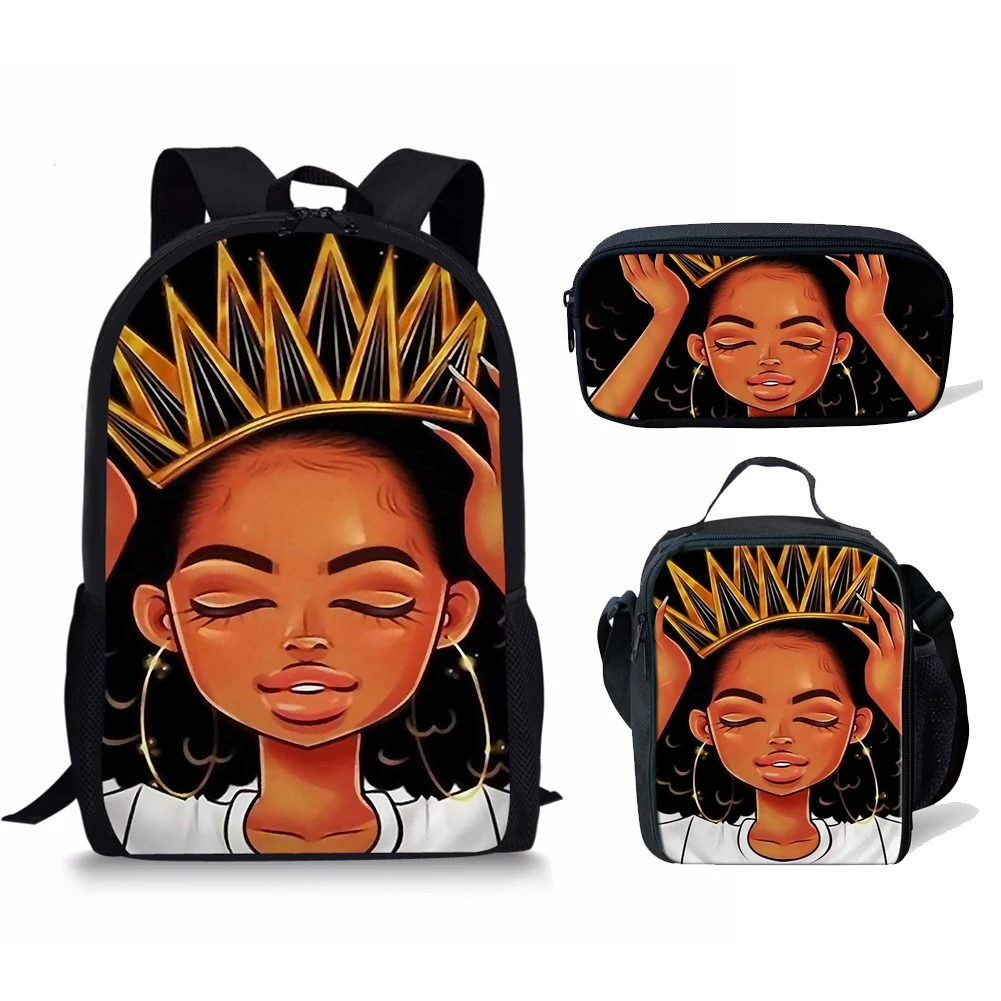 

OEM AND STOCK Afro Girl Lady Printed Kids Student Bags 3Pcs/set School Bags Backpack Teenager Shoulder BookBag Mochila Escolares, Customized