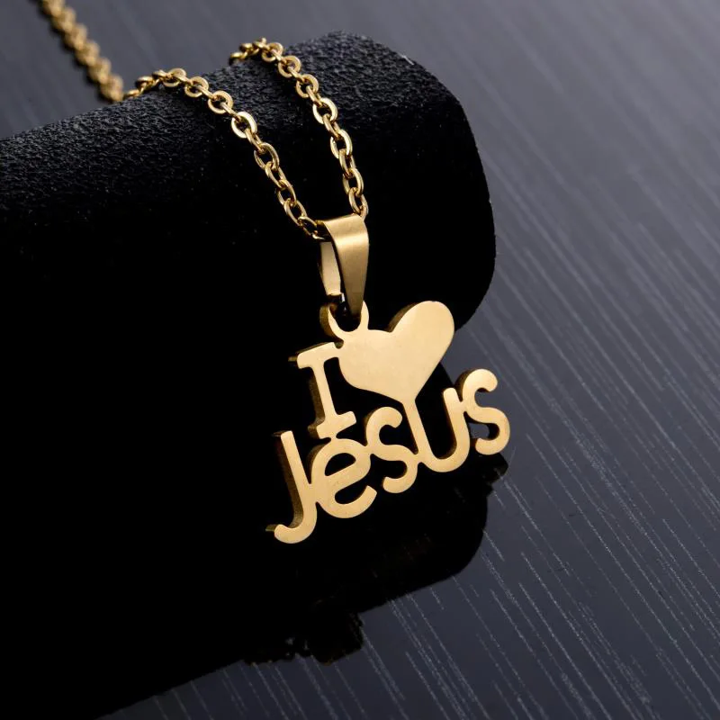 

Religion I LOVE You Jesus Heart Necklace Jewelry Hot Sale Jesus Stainless Steel 18K Gold Plated Pendant Necklaces O Shape Chain, Gold color