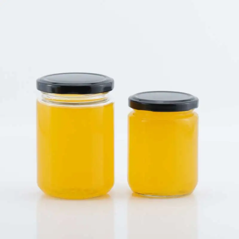 

wholesale clear 100ml 200ml 350ml 16oz glass jam jar honey jar sealed glass jar with metal lid, Transparent