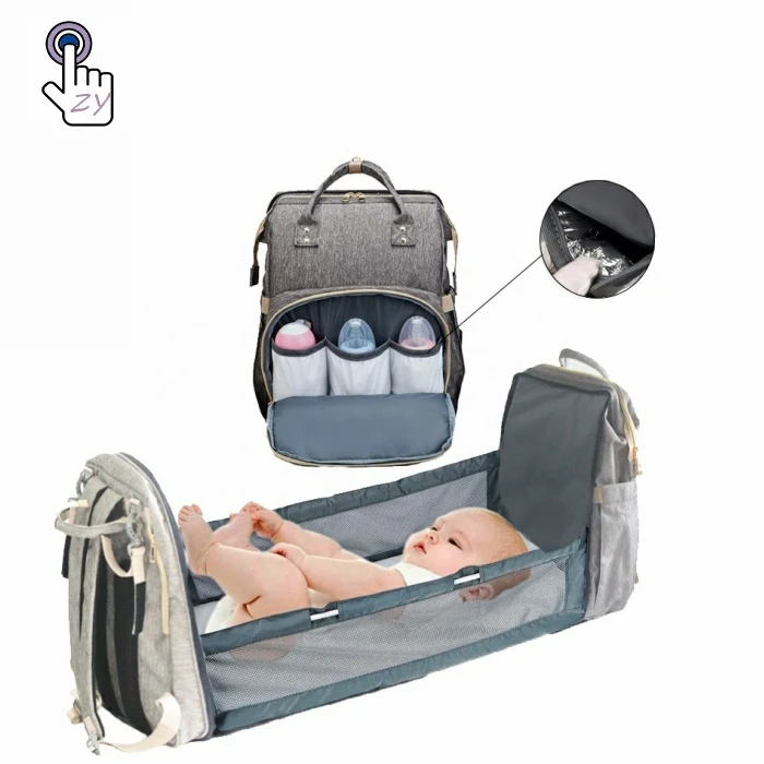

Custom Large Capacity Baby Stroller Organizer Bag Mummy Bag Foldable Baby Cribs Bed Backpack Mom Nappy Diaper Bag With Bed, Grey ,purple,black,green,pink,blue