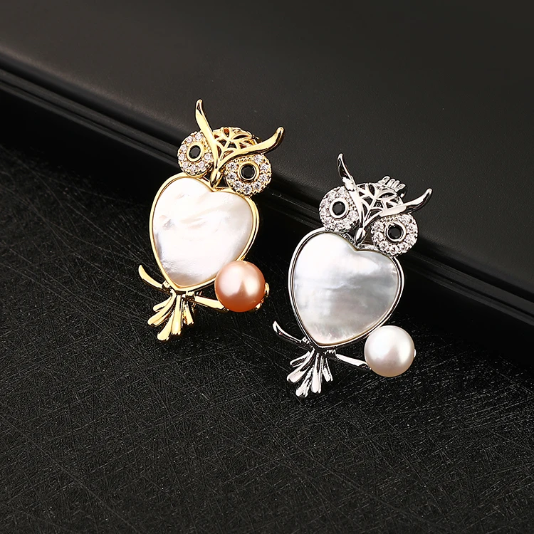 

European and American metal cute enamel epoxy owl brooch sea shells brooch vintage brooches women, Gold silver