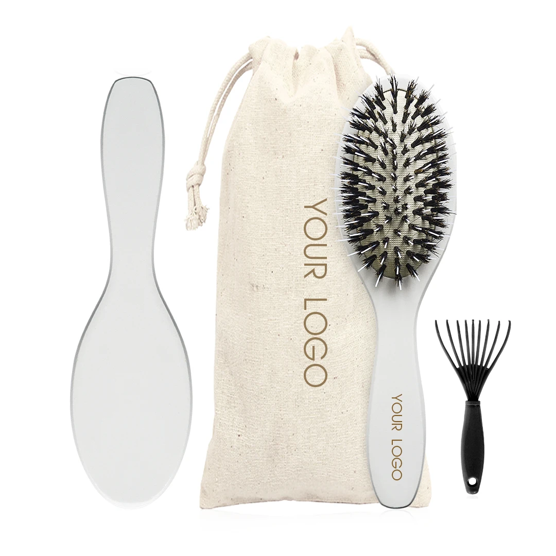 

Hot-selling Custom Logo White Coating Natural Wood Boar Bristle Nylon Wig Hair Brush for Extensions