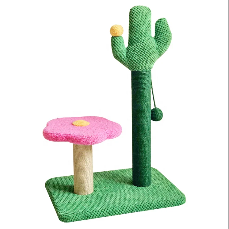 

Wooden Cat Tree Cactus Theme Cat House Kitten Climbing Rack, Green