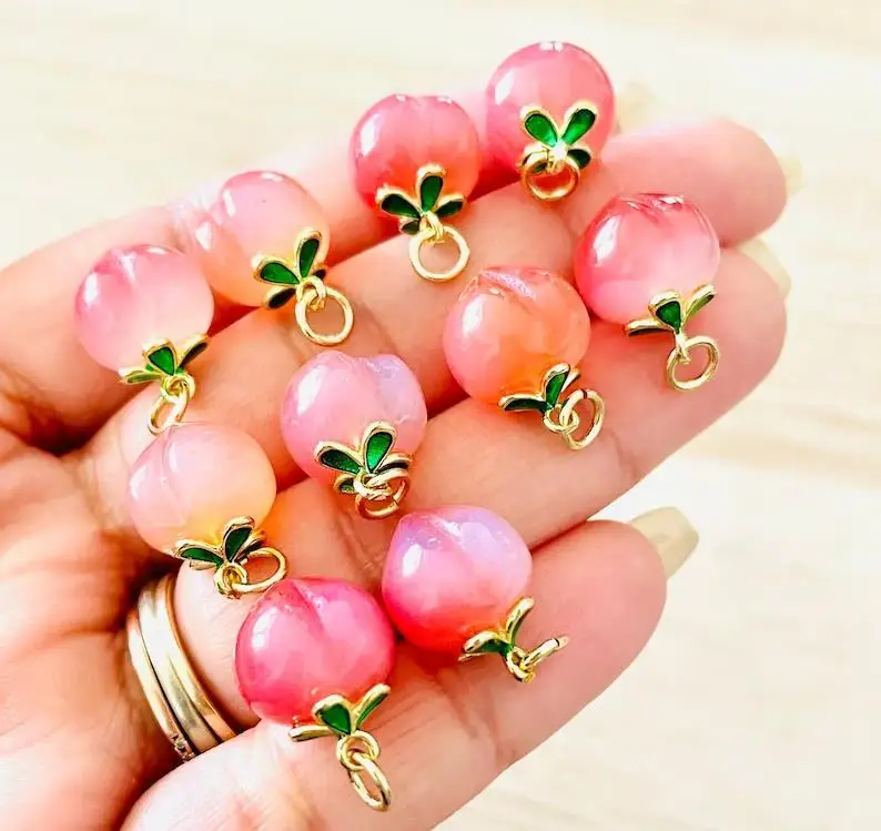 Natural Gemstone Yanyuan Agate Crystal Charm Milky Pink Peach Charm with Jump Ring Mini Polished Agate Charms for DIY Jewelry