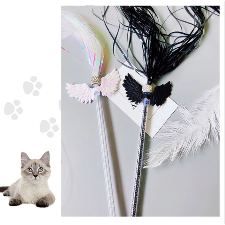 

New Cat Accessories Pet Toy Black white Angel Wings Tassel Funny Cat Stick