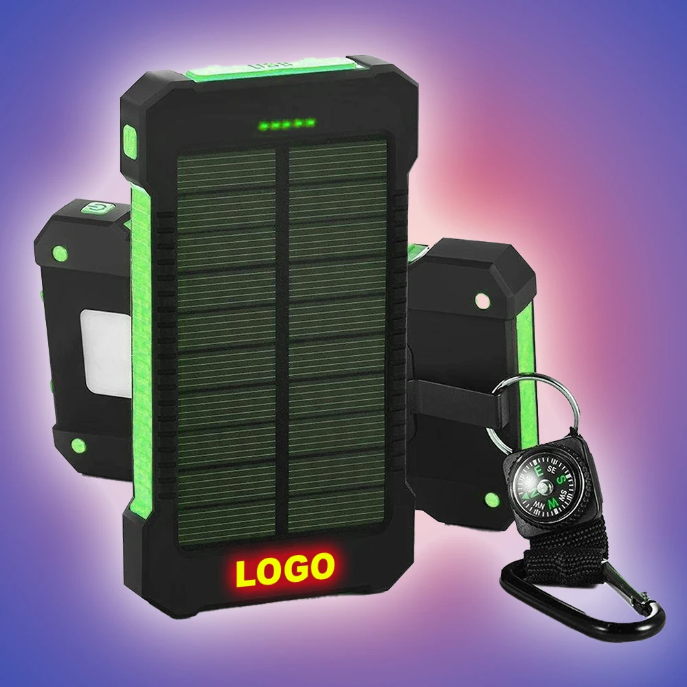 

Outdoor Custom LOGO Solar Powerbank Solar 10000 mAh Dual USB Portable Solar Panel Power Bank Solar Power Bank 10000mah, Black/yellow/green/blue/red/orange