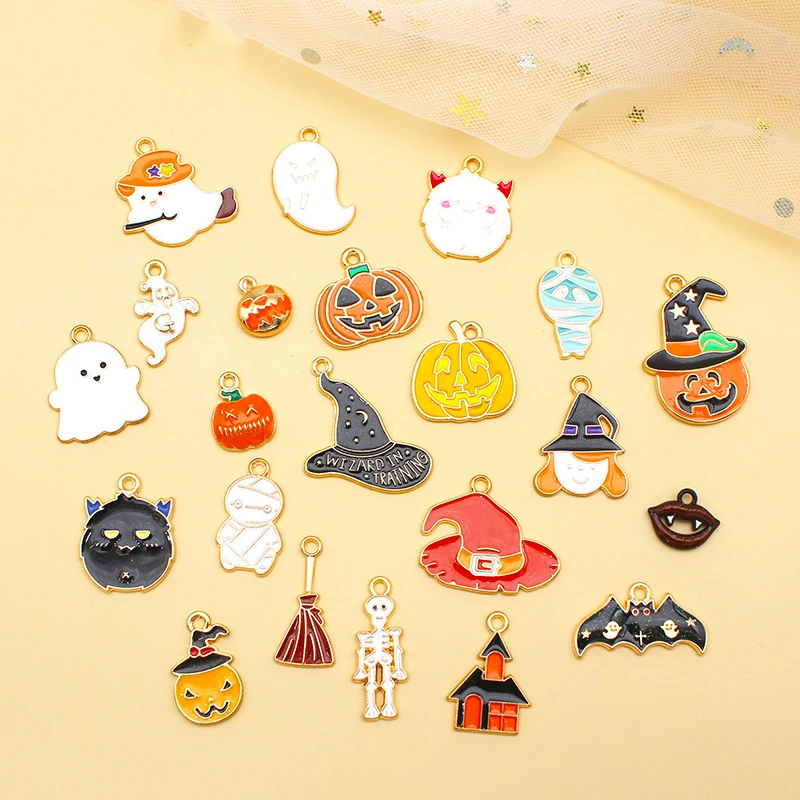 

Halloween alloy oil drop charms DIY jewelry accessories Ghost Festival ghost imp pumpkin Witch Hat mummy enamel charm Pendant wh, Color