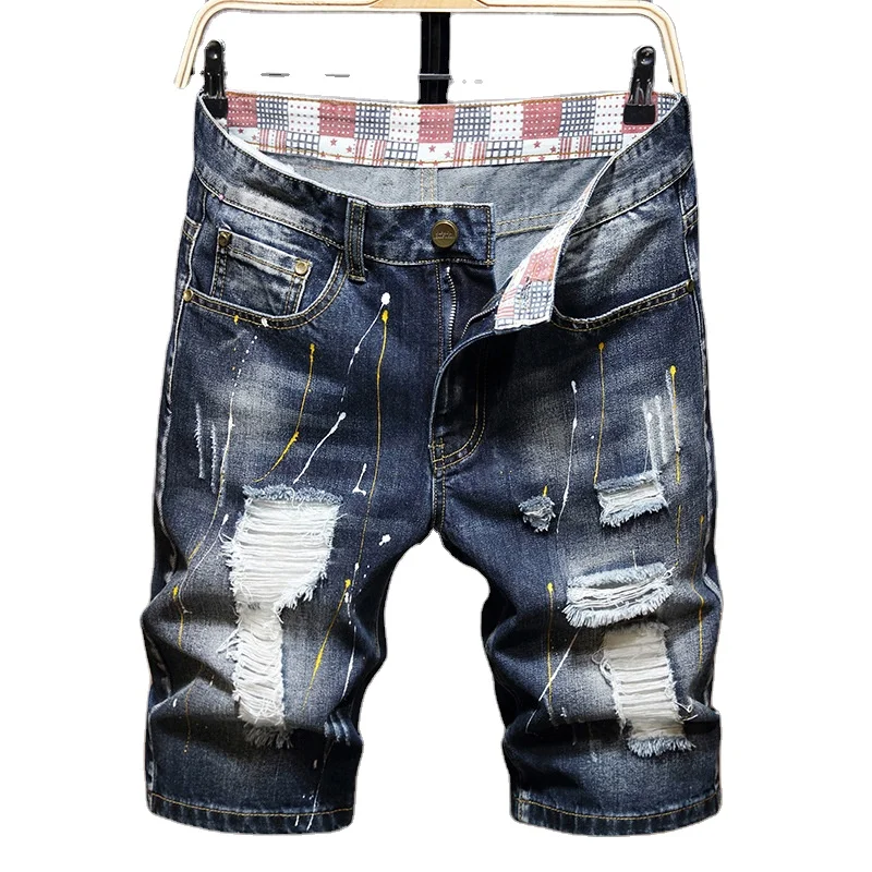 

2021 summer new jean shorts men denim middle pants with holes thin breeches jeans short men