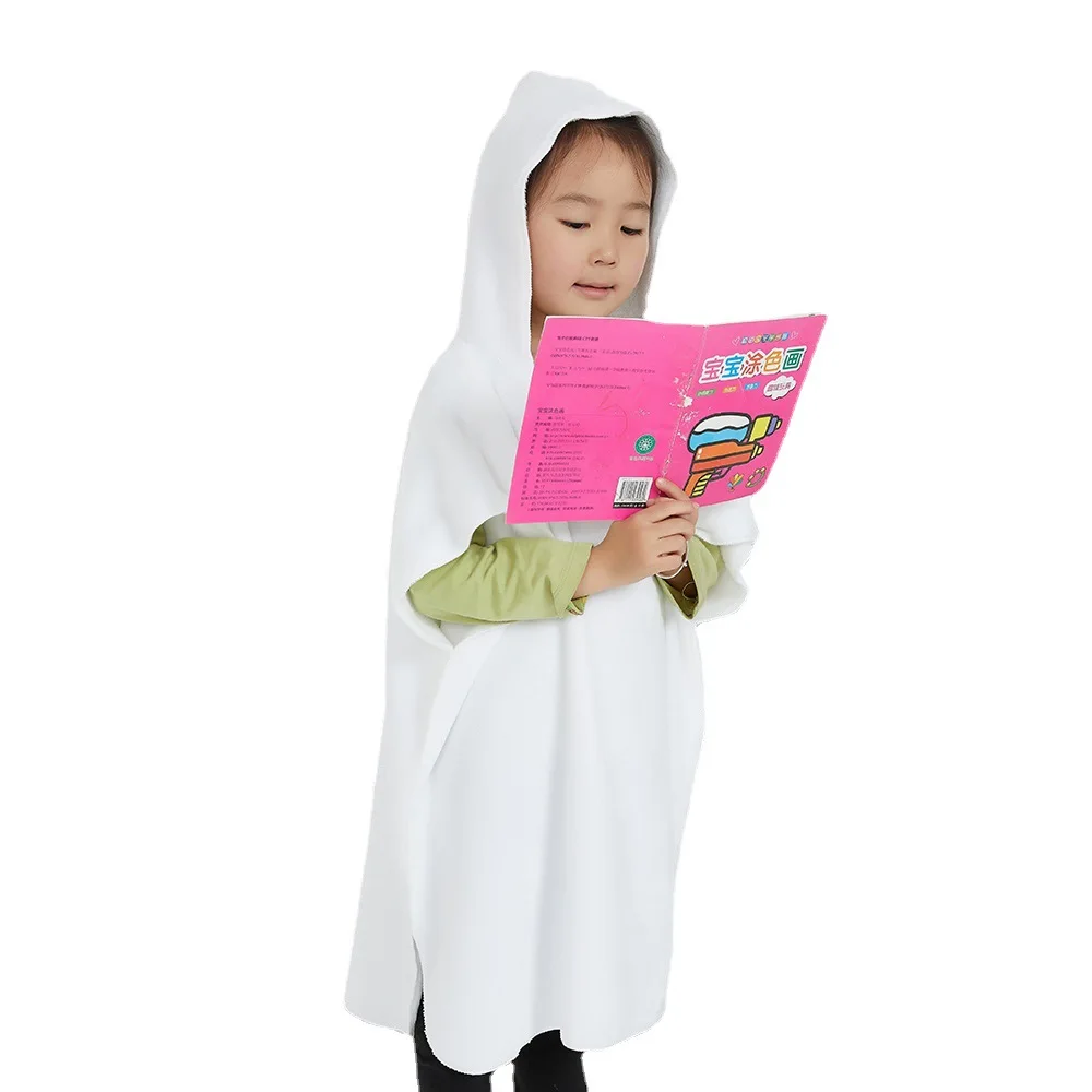 Sublimation Blank Children's Double-sided Flannel Bath Towel Cloak Hooded Head Outdoor Travel Warm Pajamas Bathrobe