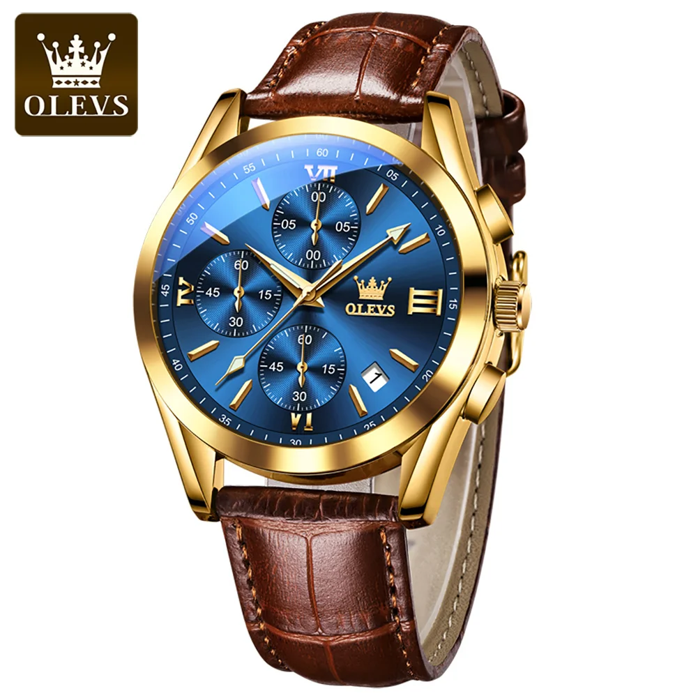 

OLEVS 2872 Luxury Three-Eye Belt Quartz Watch Stainless Steel Back Custom Wholesale China Men Watch