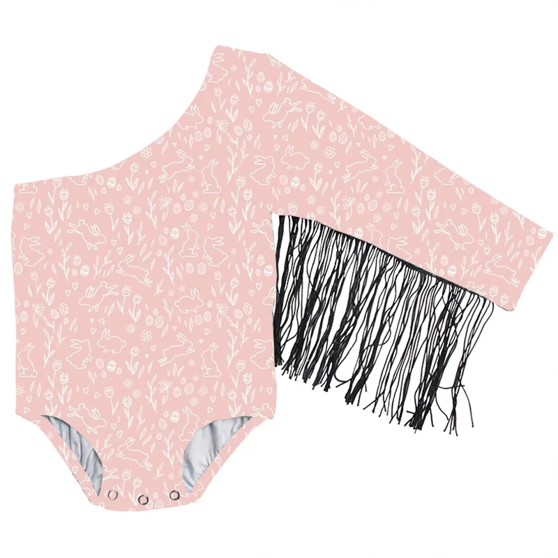 

2021 New Arrival Easter Girls Off The Shoulder Leos With Fringe Romper Spring Baby Outfits Kids Jumpsuit Rabbit Baby Leotards, As picture