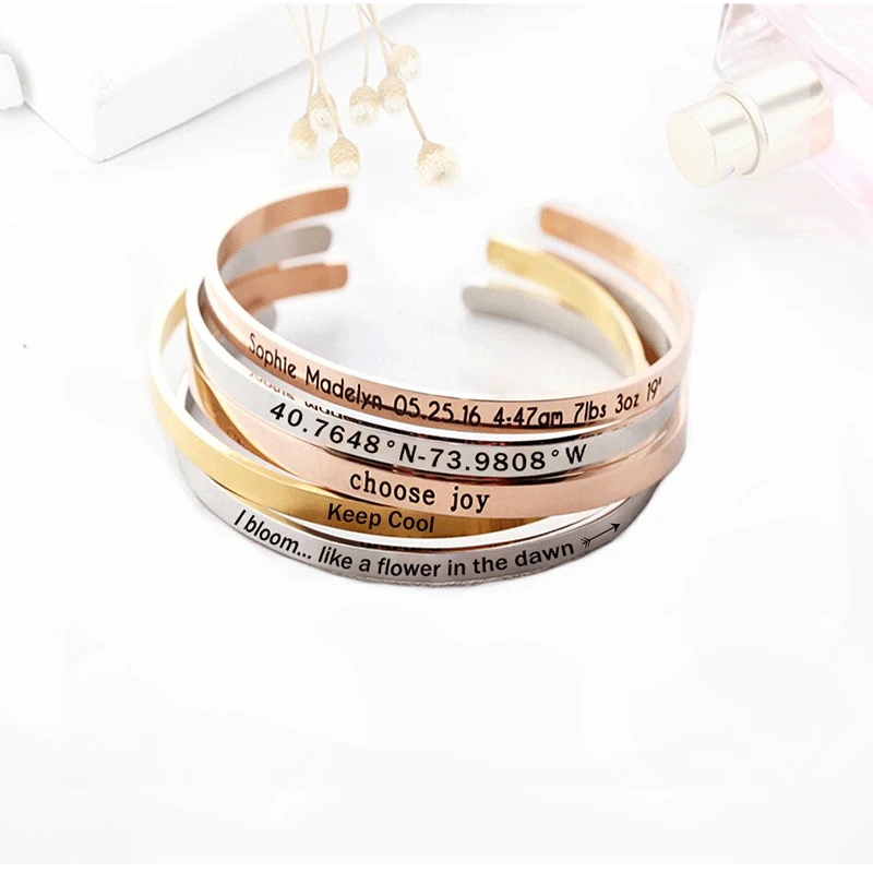 

Inspirational Custom Engrave Bracelet Cuff Bangle Stainless Steel Bangle