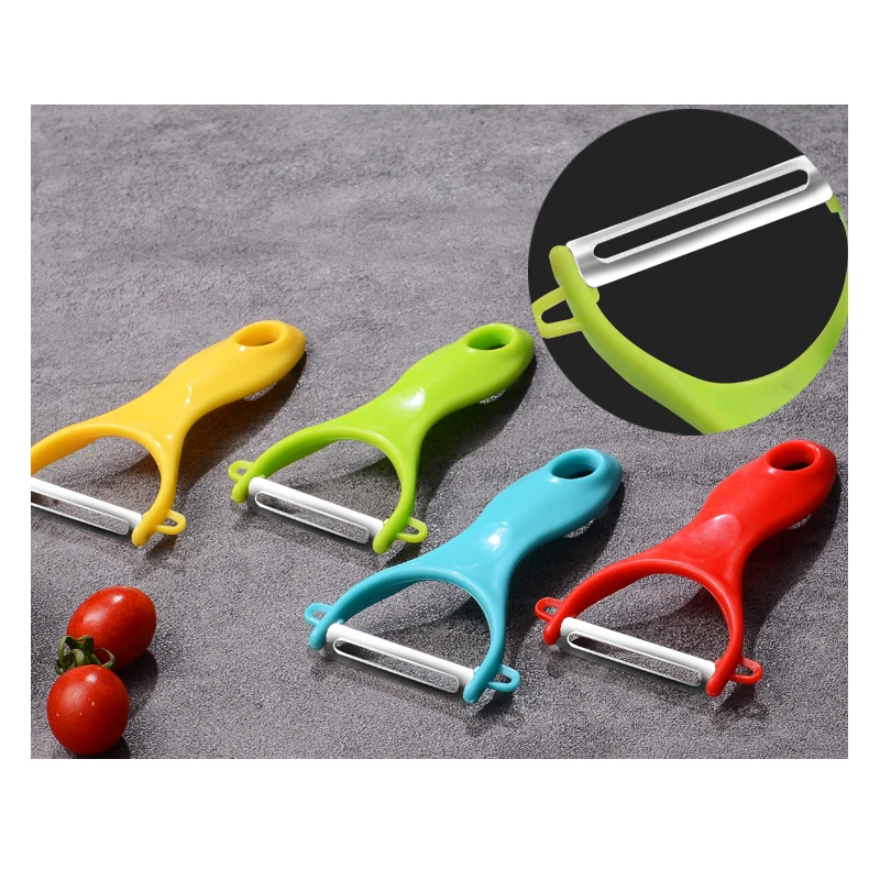 

Our wholesale kitchen plastic stainless steel flat potato vegetable peeling machine fruit apple peeling machine customized LOGO, Green red