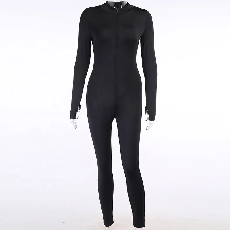 

MT249-23389 2020 autumn solid color waist closure front zipper casual jumpsuit casual women clothing