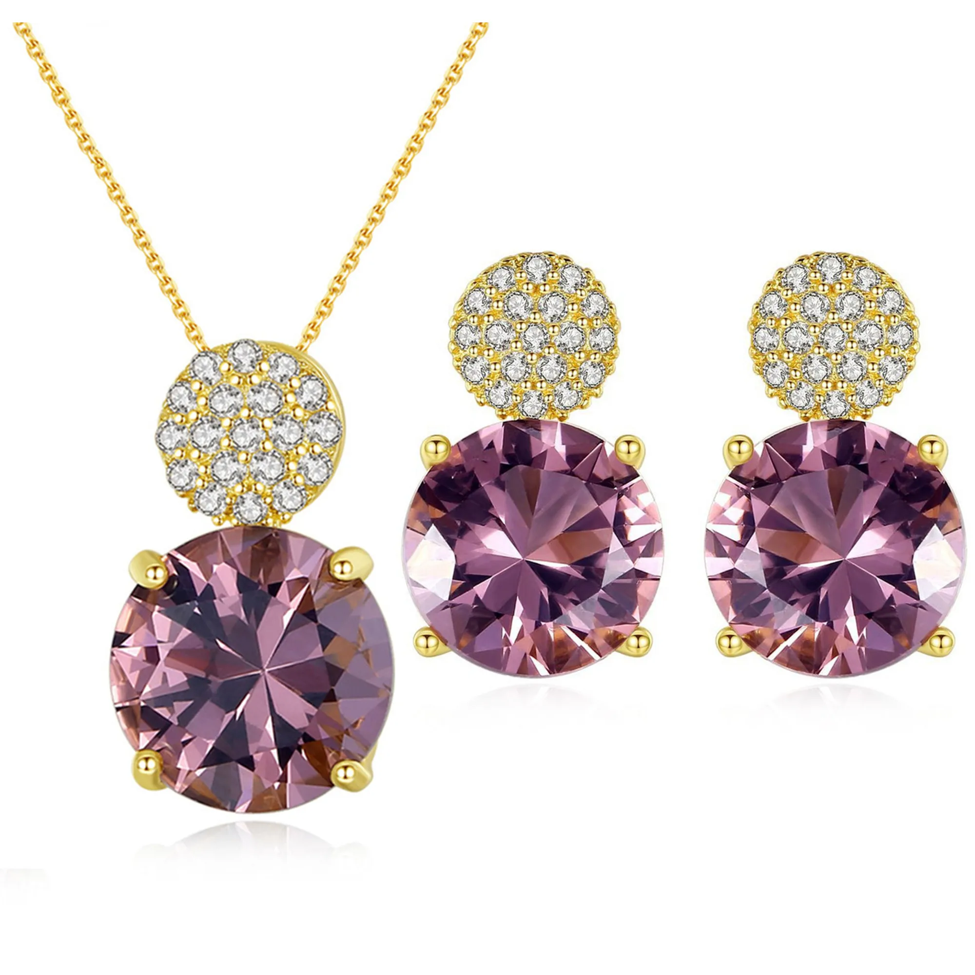 

Hotsale Women Jewelry Set 925 Sterling Silver Jewelry Cubic Zirconia Round Brilliant Cut dubai gold plated jewelry set