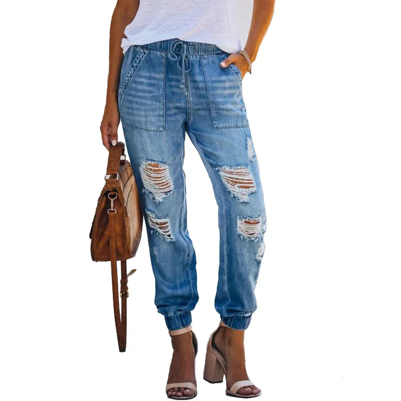 

New Women High Waist Ripped Harem Pants Denim Jeans for ladies, Picture color